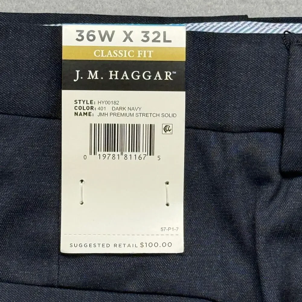 Haggar Men's Classic Fit Premium Stretch Suit Pants Navy 36x32 $100